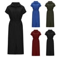 thumbnail image 1 of Fengqque Women's Button Down Shirt Dress Lapel Short Sleeve Solid Color Waist-cinching Maxi Dress Wine 10(XL), 1 of 1