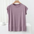 thumbnail image 1 of Fengqque Women's Cap Sleeve Crew Neck T-shirt Solid Regular Fit Casual Breathable T Shirt for Women Purple 6(M), 1 of 9