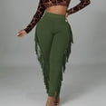 thumbnail image 1 of Fengqque Women's Casual High Waist Fringed Pants Elastic Waist - Bodycon Tassels Side Long Jogger Sweatpant Army Green 10(XL), 1 of 8