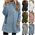 thumbnail image 1 of Fengqque Women’s Casual Hoodies Shirts Long Sleeve Lightweight Fall Pullover Tops Solid Velvet Loose Sweatshirt with Pockets White 10(XL), 1 of 4