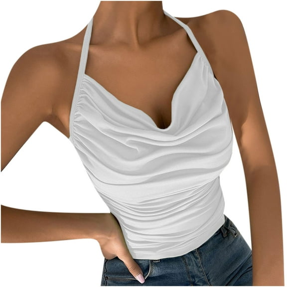 Fengqque Women's Casual Sexy Fashion Summer Neck Vest Pile Collar Tube Top Small Suspender Blouse