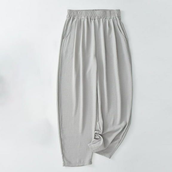 Fengqque Women's Casual Wide Leg Pants High Waist Sweatpants Baggy Athletic Trousers with Pockets Gray 8(L)