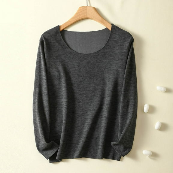 Fengqque Women's Casual and Comfortable Crew Neck Long Sleeve Shirts Base Layer Warm Slim Fitted Tops Black XXXXL(XXXXL)