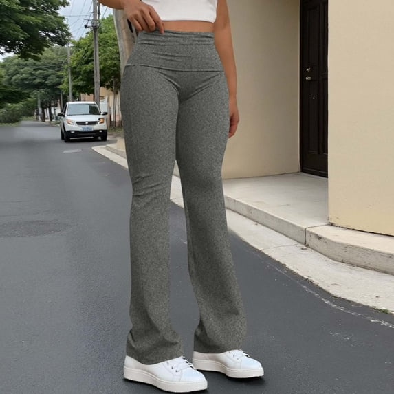 Fengqque Women's Casual and Comfortable High-Waisted Flare Leggings Yoga Pants with Elastic Waistband Dark Gray 10(XL)