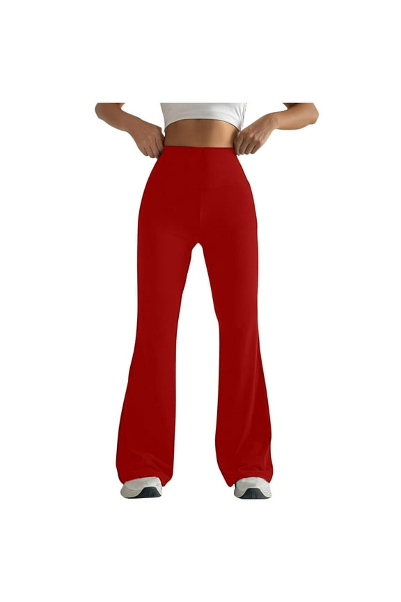 Women's Casual and Comfortable Solid Color Tight Fitting Hip Shaping Micro Flared Pants Yoga Pants Red 10(XL)