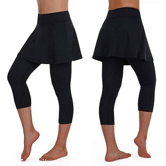 Fengqque Women's Casual and Comfortable Solid Color Tight-fitting Hip Lifting Yoga Sports Skirt Pants Cropped Pants Black S(S)