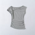 thumbnail image 1 of Fengqque Women's Cotton Cap Sleeve T-Shirts Asymmetrical Neck Cutout Side Ruched Slim Fit Soft Stretchy Comfy Top Gray M(M), 1 of 5