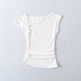thumbnail image 1 of Fengqque Women's Cotton Cap Sleeve T-Shirts Asymmetrical Neck Cutout Side Ruched Slim Fit Soft Stretchy Comfy Top White M(M), 1 of 5