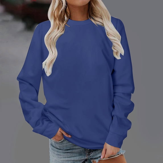 Fengqque Women's Crew Neck Sweatshirt Loose Pullover Long Sleeve Shirts Soft Tops for Women Fall Clothes Dark Blue 10(XL)