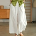 thumbnail image 1 of Fengqque Women's Culottes Cotton and Linen Cropped Wide Leg Pants Elastic Waist Casual Trousers White 6(M), 1 of 6