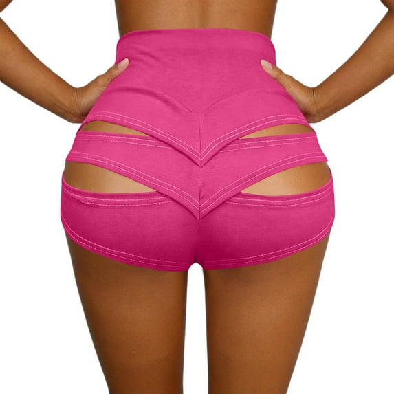 Fengqque Women's Cut Out Yoga Shorts Booty Butt Lifting Scrunch Shorts High Waisted Workout Gym Active Hot Pants Hot Pink-A XXL(XXL)