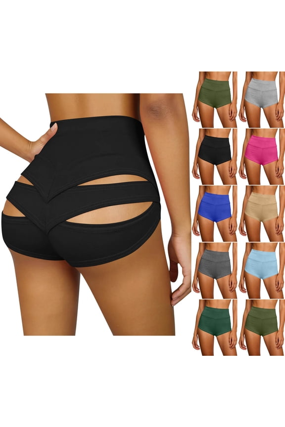 Women's Cut Out Yoga Shorts Booty Butt Lifting Scrunch Shorts High Waisted Workout Gym Active Hot Pants Light Blue-A XL(XL)