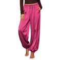 thumbnail image 1 of Fengqque Women’s Drawstring Baggy Jogger Satin Balloon Pants Loose Shiny Silky Elastic Cuff Casual Trousers with Pockets, 1 of 9