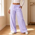 thumbnail image 1 of Fengqque Women's Drawstring Striped Wide Leg Pants Breathable Loose Fit Casual Trousers Elastic Waist Flowy Printed Pants with Side Pockets, 1 of 4