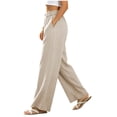 thumbnail image 1 of Fengqque Women's Elastic Pull On High Waist Wide Leg Pants Front Pleated Loose Full Length Trousers with Pockets Khaki S, 1 of 9