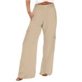 thumbnail image 1 of Fengqque Women's Elastic Waist Loose Wide Leg Cargo Pants Wide-leg Pants High Waisted Straight Leg Pants Beige-E 12(XXL), 1 of 9