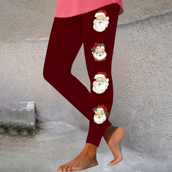 Fengqque Women's Fashion Casual Christmas Printed Casual Hip Lifting Yoga Pants Leggings Long Pants Red XXL