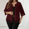 thumbnail image 1 of Fengqque Women's Fashion Casual Lace Seven Quarter Sleeves Round Neck Slim Fit Cardigan Wine S(S), 1 of 5