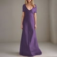 thumbnail image 1 of Fengqque Women's Fashion Casual Plus Size Solid Color Short Sleeve V-neck Long Dress Purple 8(L), 1 of 7