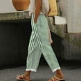 thumbnail image 1 of Fengqque Women's Fashion Casual Summer Imitation Cotton and Linen Striped Elastic Waist Wide Leg Pants with Pockets Green M(M), 1 of 5