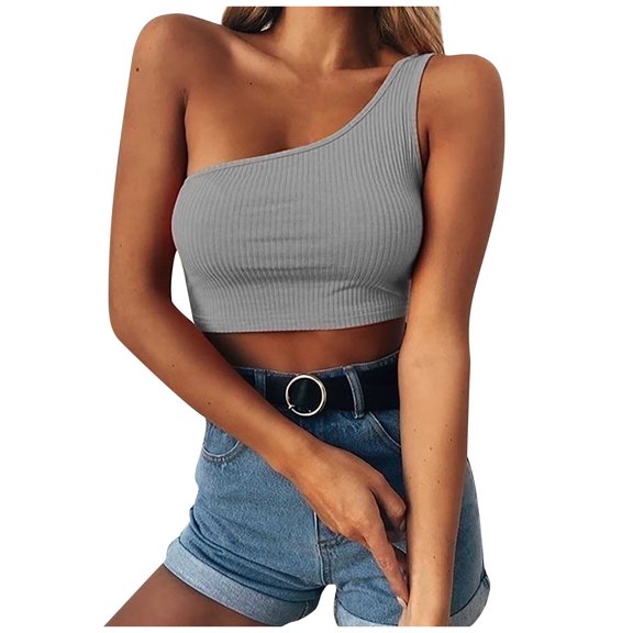 Fengqque Women's Fashion Open Navel Short Slim Sleeveless T-shirt Bottom Casual