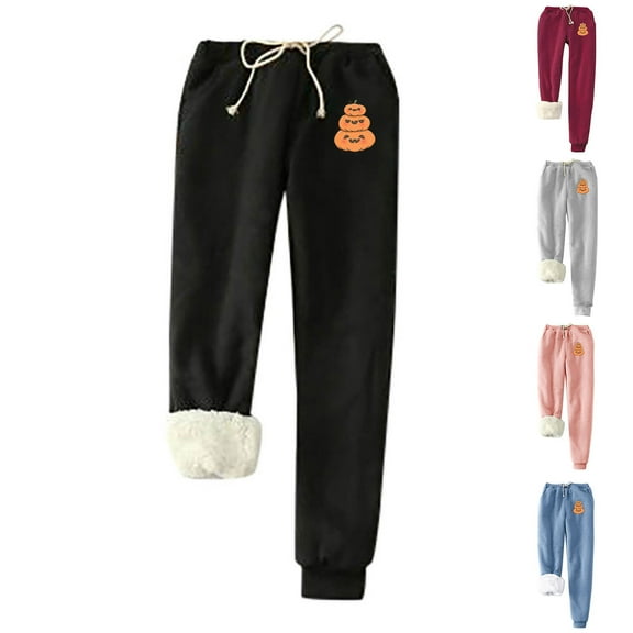 Fengqque Women's Fashion Printed Thickened Fleece Leggings Elastic Waist Drawstring Loose Tapered Pants Wine 10(XL)