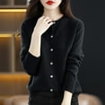 thumbnail image 1 of Fengqque Women's Fashionable and Comfortable Crew Neck Button Down Long Sleeve Solid Knit Classic Cardigan Sweater Black 12(XXL), 1 of 3
