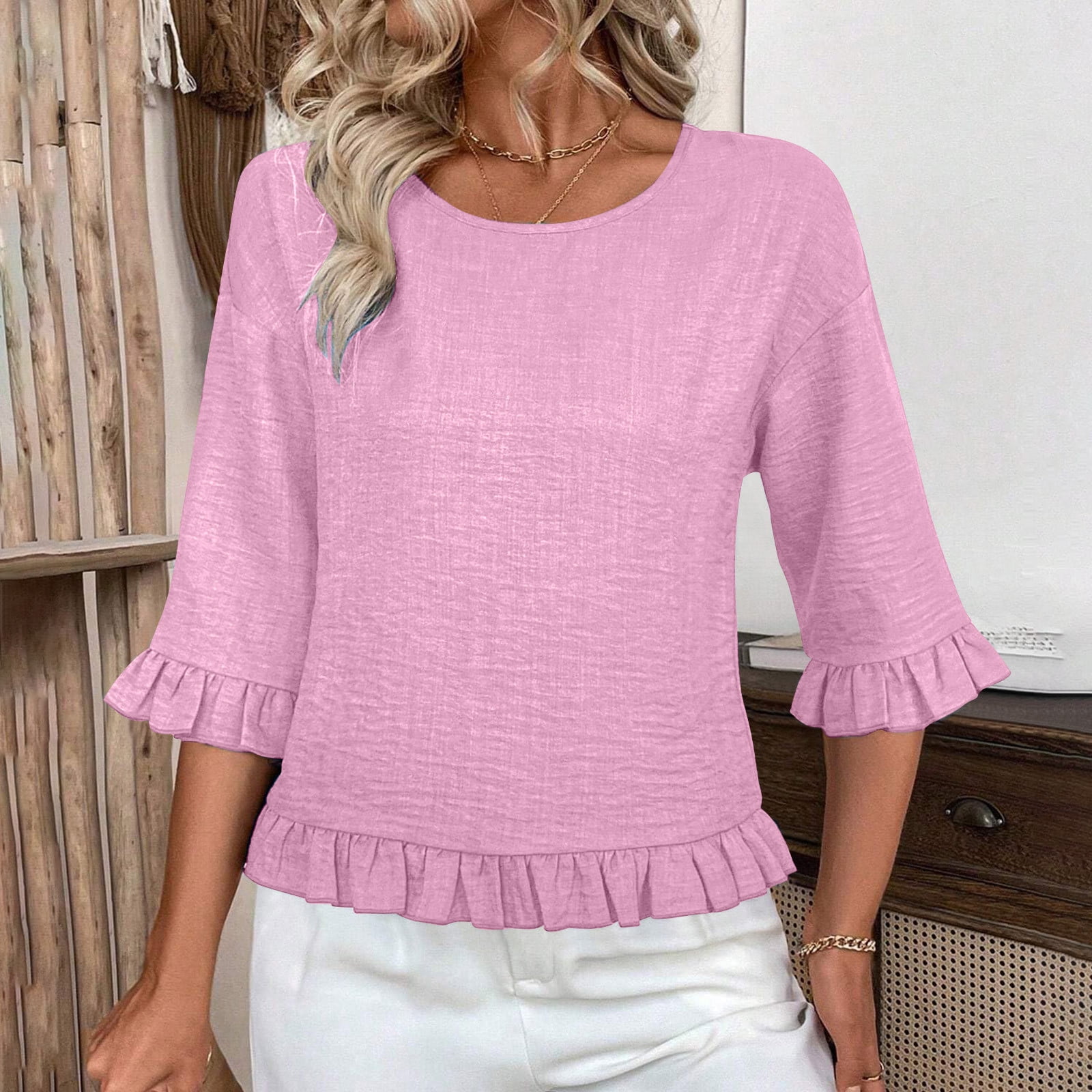 Fengqque Women's Fashionable and Comfortable Round Neck Threequarters — free download