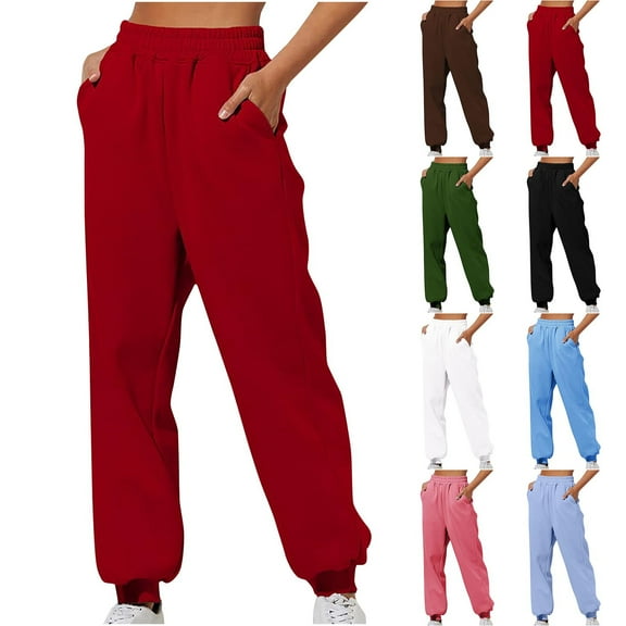 Fengqque Women's Fashionable and Comfortable Straight Leg Elastic Waist Drawstring Casual tapered Pants with Pocket for Women White 10(XL)