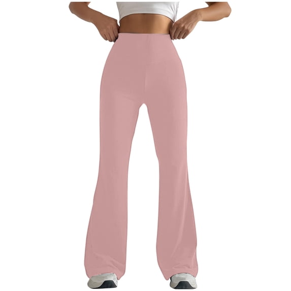 Fengqque Women's Fashionable and Comfortable Tight-fitting Flare Leggings High Waisted Butt Lifting Yoga Pants Pink 8(L)