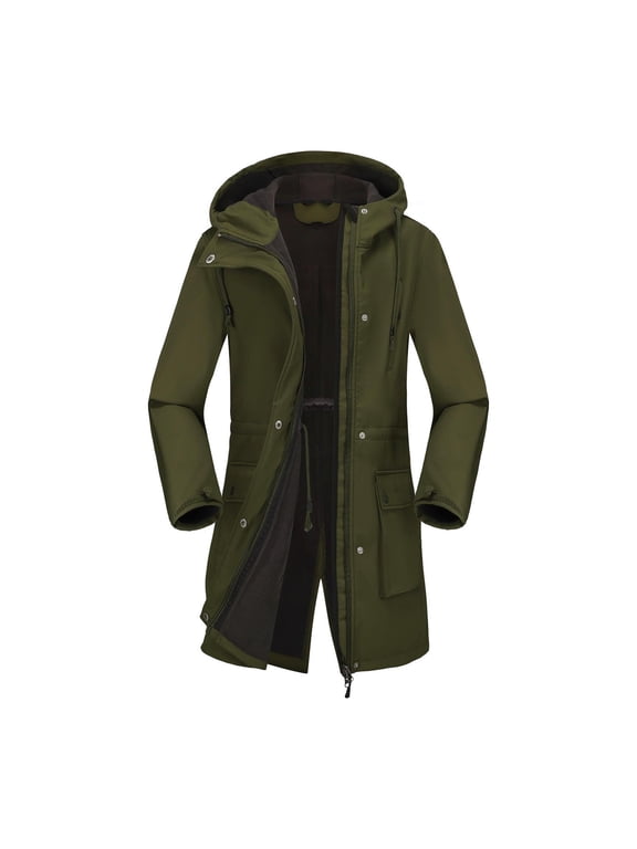 Women’s Fashionable and Comfortable Waterproof Ski Jacket Hood Windproof Fleece Parka Rain Jackt Winter Coat Army Green L(L)