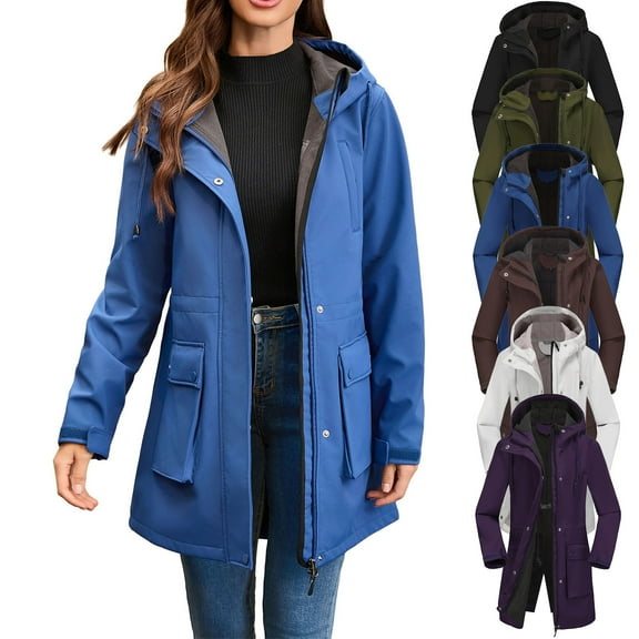 Fengqque Women’s Fashionable and Comfortable Waterproof Ski Jacket Hood Windproof Fleece Parka Rain Jackt Winter Coat White XL(XL)