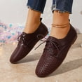 thumbnail image 1 of Fengqque Women's Flat Shoes Women Footwear Slip On Casual Tie PU leather Walking Shoes Female Round Toe Flat Shoes Brown 7.5(40), 1 of 8
