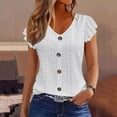 thumbnail image 1 of Fengqque Women's Flutter Sleeve V Neck Shirt Eyelet Embroidered Button Front Solid Color Slim Fit T-Shirts White XL(XL), 1 of 5
