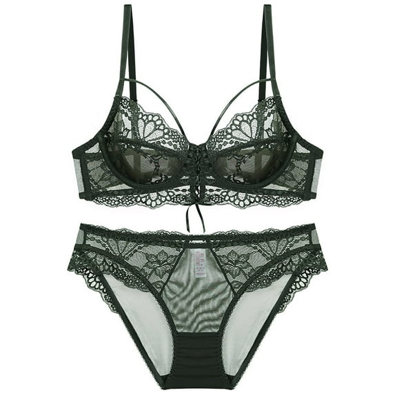 Fengqque Women's French Sexy Gathering Large Size Bra Set Ultra-Thin Big Breasts Shows Small Collection