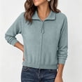 thumbnail image 1 of Fengqque Women’s Full Zip Ribbed Knit Polo Collar Cardigan Jackets Fall Casual Raglan Long Sleeve Loose Fit Solid Color Zip Up Sweater Outerwear Tops Blue Free Size, 1 of 6