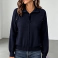 thumbnail image 1 of Fengqque Women’s Full Zip Ribbed Knit Polo Collar Cardigan Jackets Fall Casual Raglan Long Sleeve Loose Fit Solid Color Zip Up Sweater Outerwear Tops Navy Free Size, 1 of 6