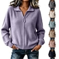thumbnail image 1 of Fengqque Women’s Full Zip Ribbed Knit Polo Collar Cardigan Jackets Fall Casual Raglan Long Sleeve Loose Fit Solid Color Zip Up Sweater Outerwear Tops White Free Size, 1 of 3