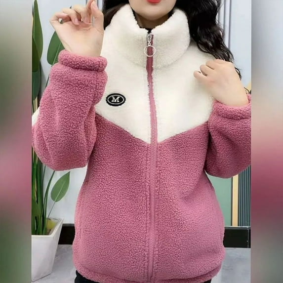 Fengqque Women's Fuzzy Fleece Jacket Lightweight Full Zip Up Warm Soft Fleece Coat for Spring Fall Winter Pink 14(XXXL)