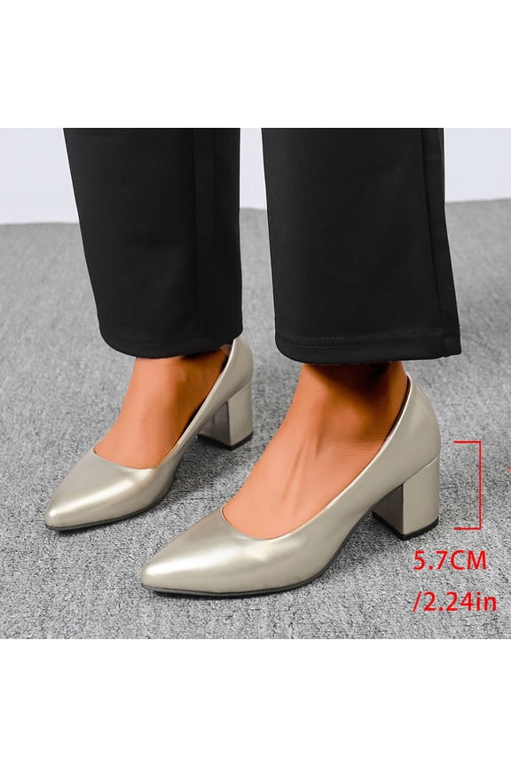 Women's High Chunky Block Closed Toe Heels,Slip On Pointed Toe Work Dress office Wedding Party Pumps Shoes Gold 8.5(41)