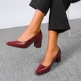 thumbnail image 1 of Fengqque Women's High Chunky Block Closed Toe Heels,Slip On Pointed Toe Work Dress office Wedding Party Pumps Shoes Wine 6(37), 1 of 9