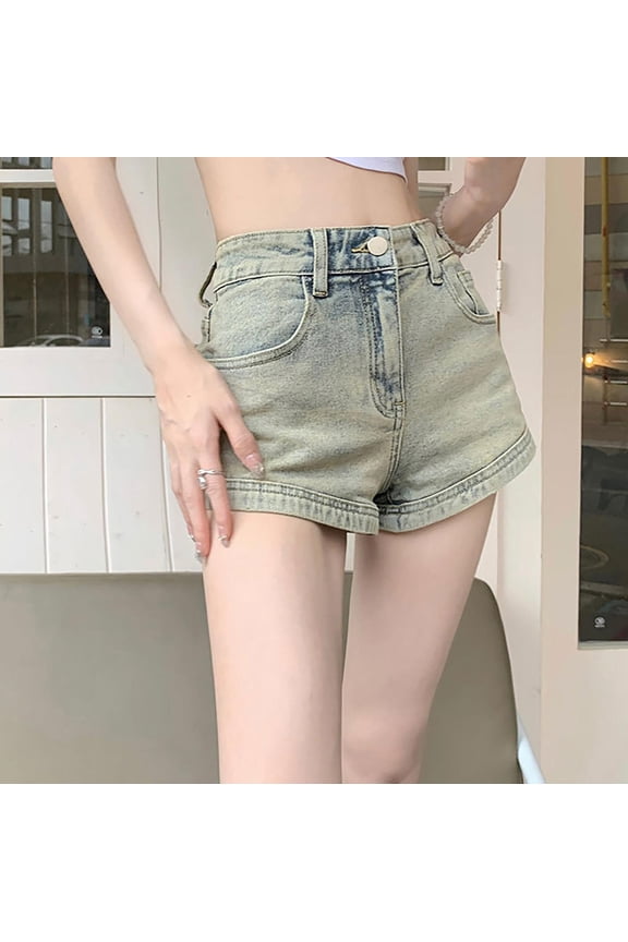 Women's High Waist Straight Leg Button Denim Shorts Solid Jean Shorts Summer Hot Pants with Pockets Blue XXL(XXL)