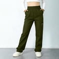 thumbnail image 1 of Fengqque Women's High Waisted Cargo Pants Loose Straight Leg Floor Length Trousers Zippered Pocket Army Green L(L), 1 of 7