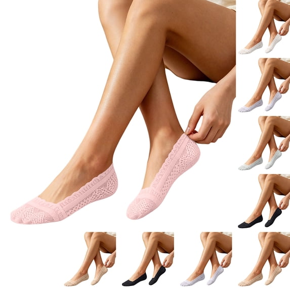 Fengqque Women's Lace No Show Socks Low Cut Non Slip, Invisible with Flats, Pumps, Boat Liner Socks White Free Size(Free Size)