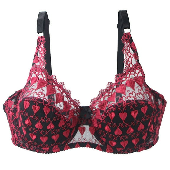 Fengqque Women's Lace With Steel Ring Solid Color Sexy Double Breasted Push Up Bra