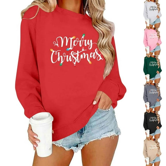 Fengqque Women's Letter Printed Sweatshirt Casual Long Sleeve Loose Round Neck Pullover Tops White XL(XL)