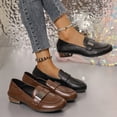 thumbnail image 1 of Fengqque Women's Loafers Casual Round Toe Shoes Classic Penny Loafers PU Leather Women's Flats Shoes Dress Shoes Brown 7.5(40), 1 of 9
