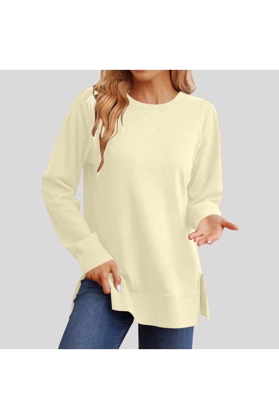 Women's Loose and Comfortable Crewneck Long Sleeve Sweatshirt Lightweight Pullover Fall Clothes Yellow L(L)