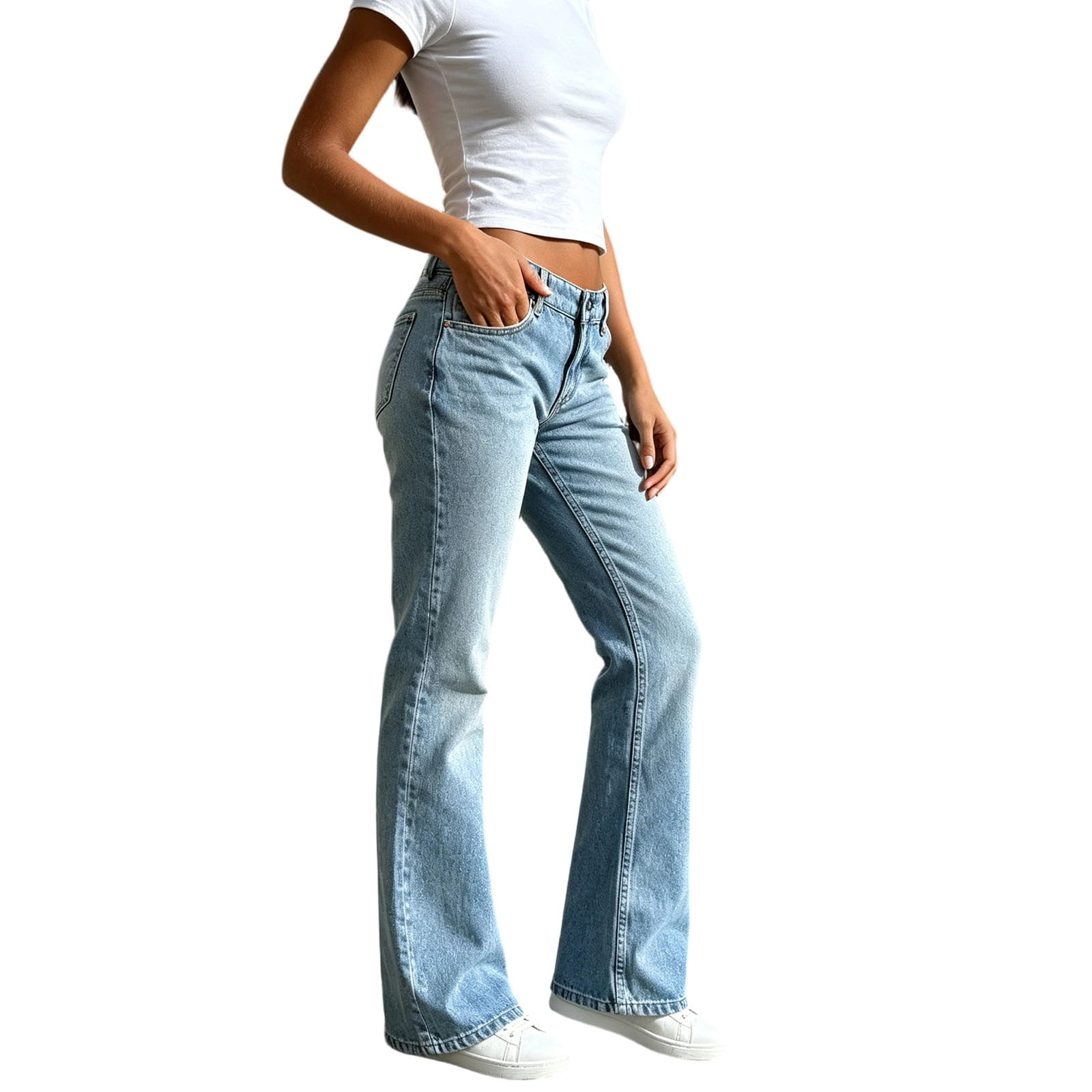 Low Rise Flared Fengqque Women's Low Rise Flare Cute Baggy Jeans Vintage Light Wash ...