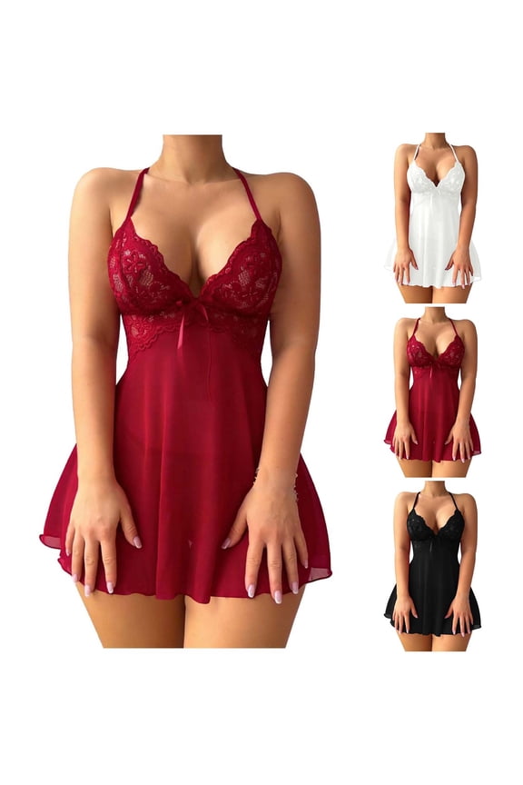 Women's Mesh See Through V-neck Short Dress with Suspender Straps Solid Color Jumpsuit Pajamas Home Wear White XL(XL)